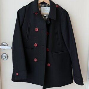 Burberry Wool Peacoat Navy w/ Red Buttons Check Lining Fits XS-S Woman
